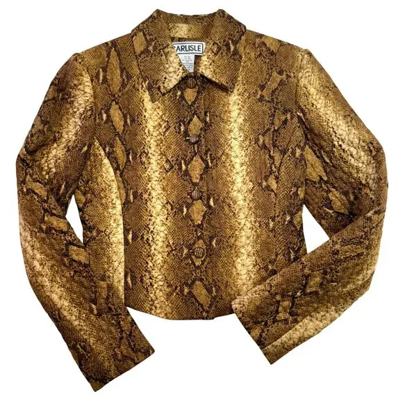 Carlisle Jacket Size 6 Cropped Snake Print Structured Quilted Blazer Y2K Vintage - Picture 2 of 13
